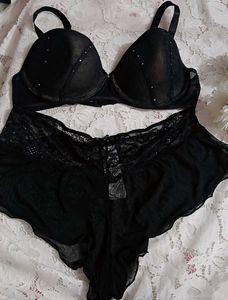 Black Lingerie Set with Rhinestones