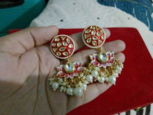 Elegant Pearl & Kundan Dangle Earrings
