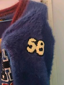 Blue Fuzzy Bomber Jacket