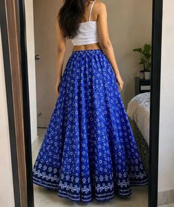 Blue Printed Maxi Skirt