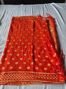 Vibrant Orange Ethnic Dupatta with Tassels