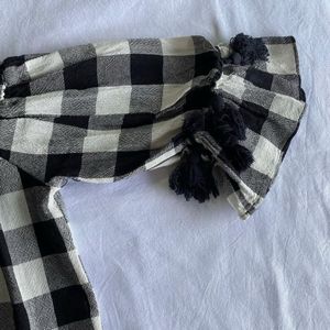 Checkered Off-Shoulder Tassel Top