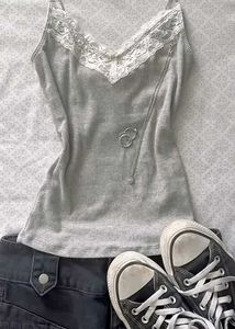 Coquette Grey Lace Trim Cami Top