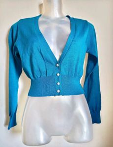 Teal Blue Cropped Knit Cardigan💙