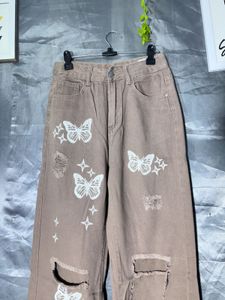 SHEIN Butterfly Distressed Wide Leg Jeans
