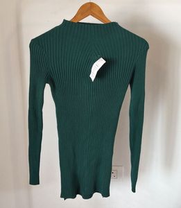 Green Ribbed Mock Neck Sweater
