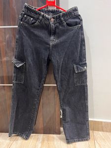 Womens Charcoal Black Cargo Jeans