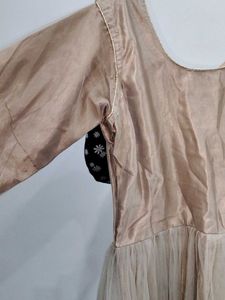 Elegant Beige gown with heavy jacket and dupattaDr