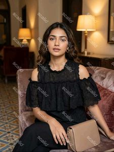 Elegant Black Lace Cold Shoulder Top
