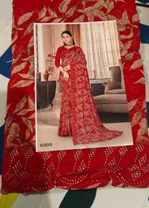 Red Floral Print Saree