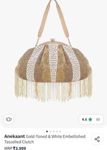 Anekaant Gold-Toned Embellished Tasselled Clutch