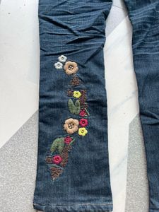 Embroidered Blue Denim Jeans