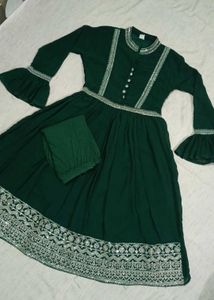 Green Embroidered Frock With Laggie