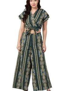 Green Printed Crop Top & Palazzo Set
