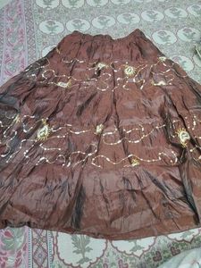 Brown Embroidered Skirt
