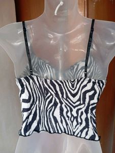 Zebra Print Lace Trim Cami Top