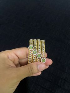 Set of 4 Designer Bangles with Green Stones