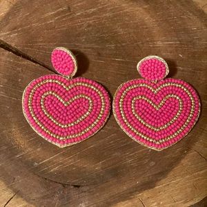 Pink Heart Beaded Earrings