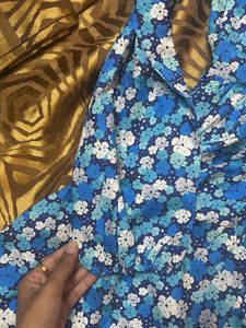 Blue Floral Print Western Dress