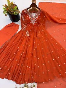 Elegant Brown Sequined Anarkali Kurta Set