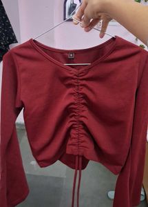 Long Flare Sleeve tie up Burgundy top 💄