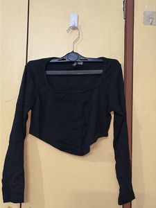 Black Asymmetrical Long Sleeve Top
