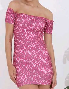 Pink Heart Print Off-Shoulder Mini Dress