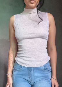 Sparkly Mock Neck Sleeveless Top