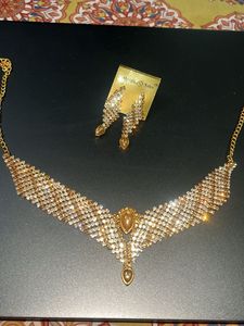 Golden silver Stone Necklace and Earring Set