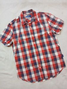 Men's Red Checked Short Sleeve Shirt