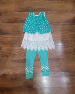 Girls Aqua &amp; White Polka Dot Outfit