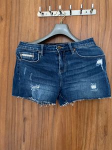 Blue Denim Distressed Shorts
