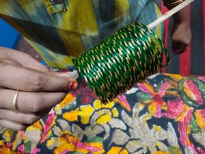 Green Bangles with Gold Glitter