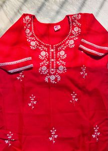Red Embroidered Kurta Set