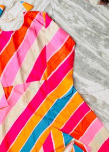 Vibrant Striped Anarkali Kurta with Dupatta