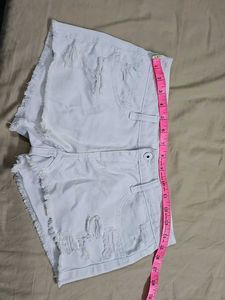 White Ripped Denim Shorts