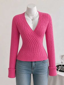 Pink Cable Knit Wrap Sweater