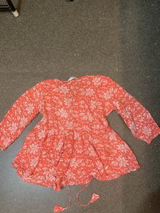 Orange Floral Print Peplum Top