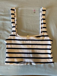 Zara Striped Zip-Up Crop Top