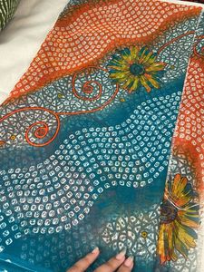 Vibrant Teal Floral Saree