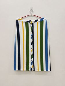 Striped Button-Front Midi Skirt