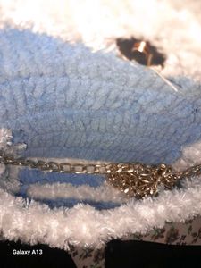 Blue &amp; White Striped Plush Chain Bag