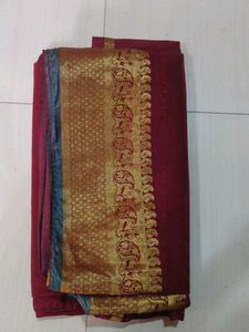 Elegant Maroon Saree with Gold Border