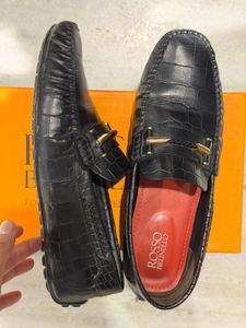 Rosso Brunello original Black Croc Loafers