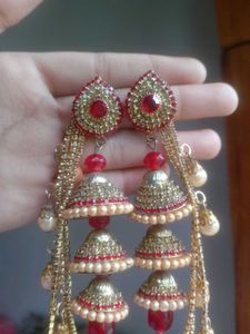 Traditional Indian Red &amp; Gold Jhumka Earrings