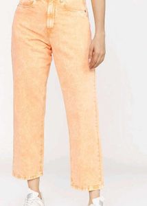 Peach Acid Wash Wide Leg Jeans