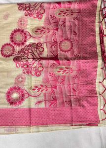 Elegant Cream &amp; Pink Tussar Saree