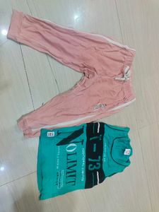 Girls Pink & Green Top & Pants Set