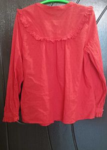 Chic Red Button-Up Blouse