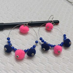 Boho PomPom  Hoop Earrings